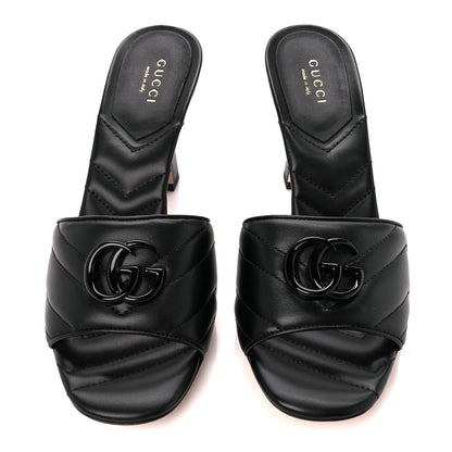 Gucci Nappa Matelasse Monochrome GG Marmont 75mm Slide Sandals 38.5 Black 3 of 9