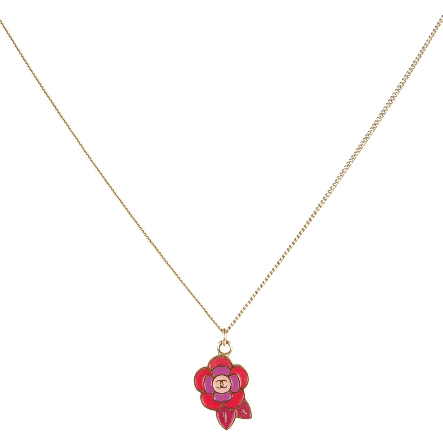 Chanel Enamel CC Camellia Necklace Gold 1 of 4