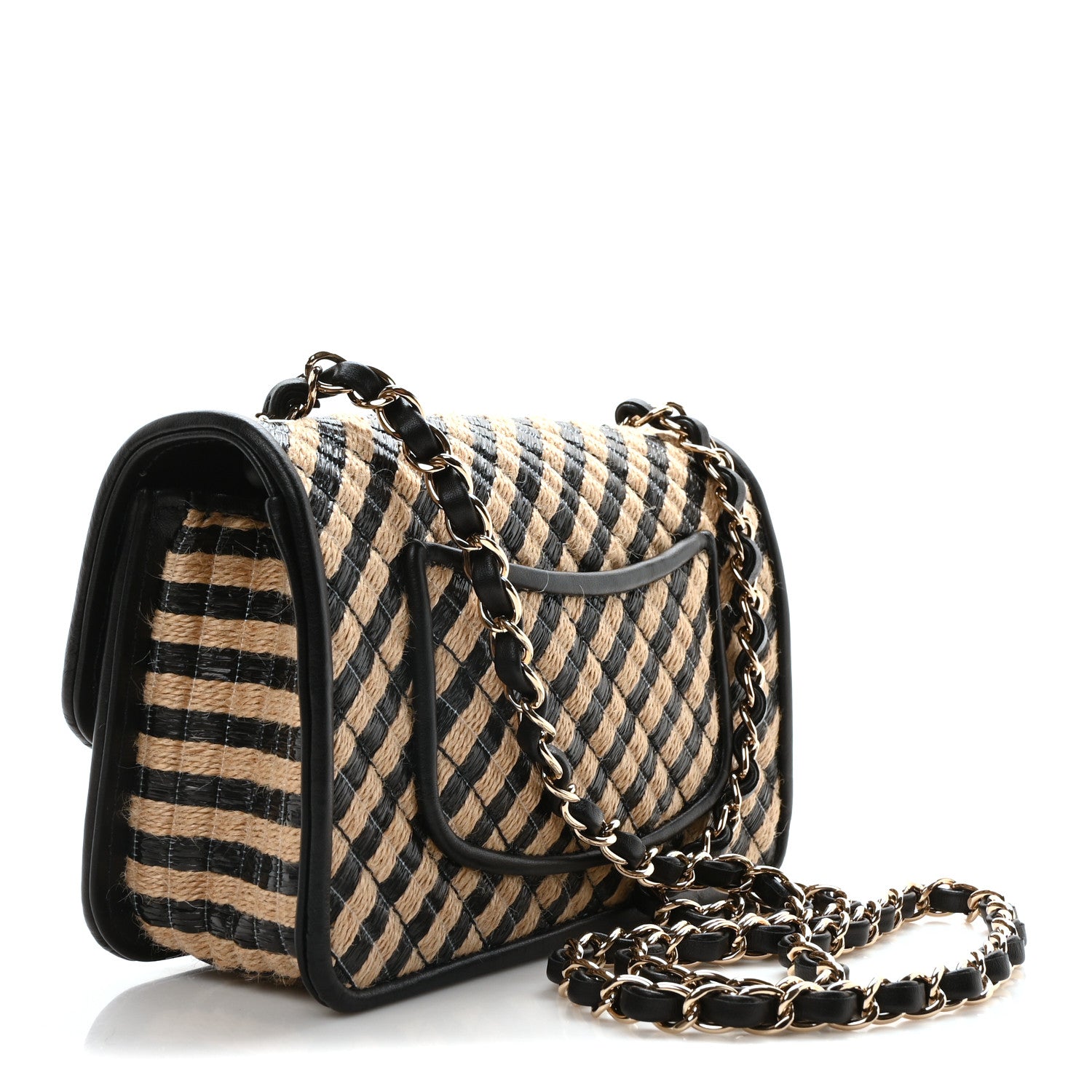 Chanel Raffia Jute Striped Small Urban Jungle Single Flap Black Beige 3 of 11