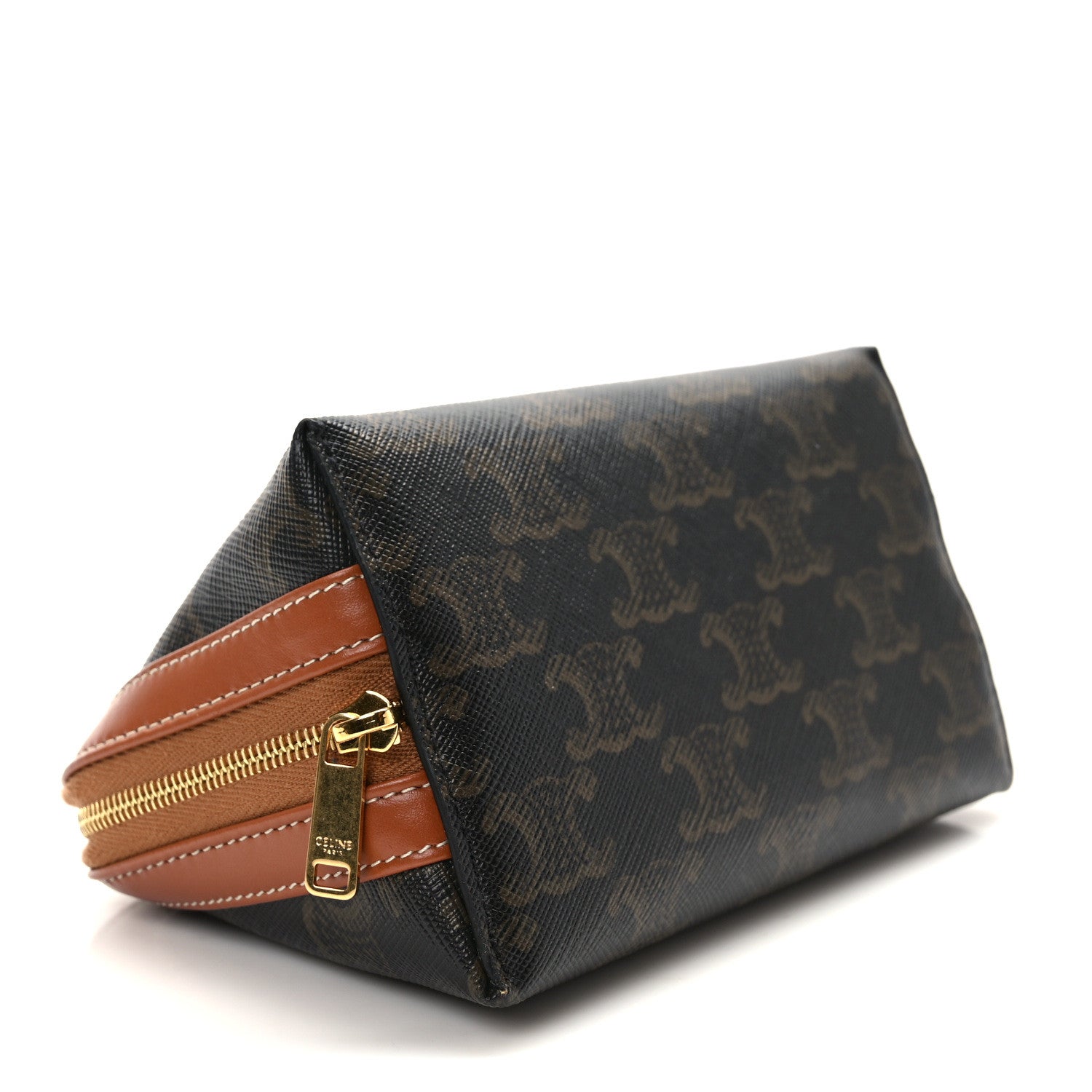 Celine Triomphe Canvas Calfskin Small Cosmetic Pouch Tan 4 of 9