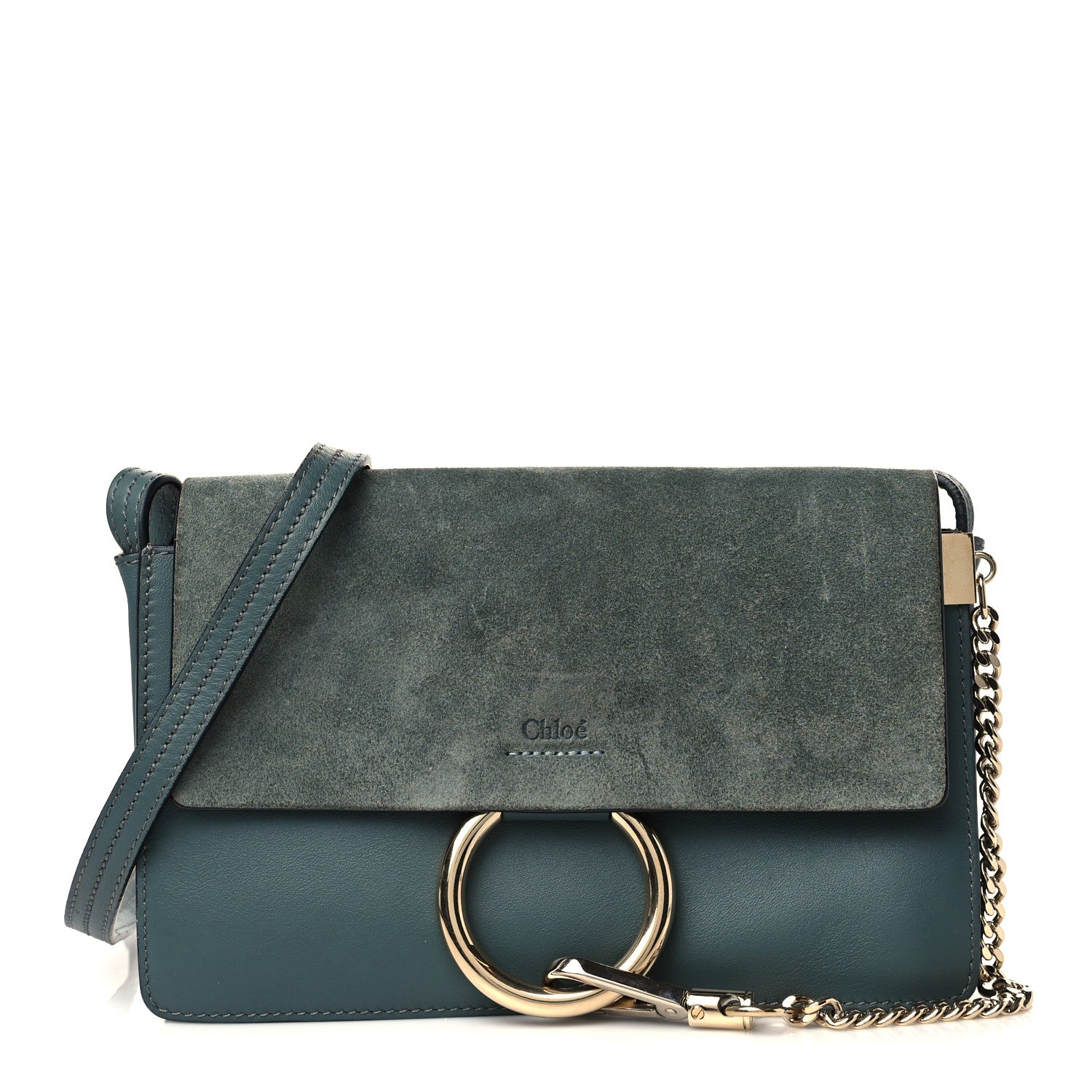 Chloe Suede Calfskin Small Faye Shoulder Bag Silver Blue 1 of 6