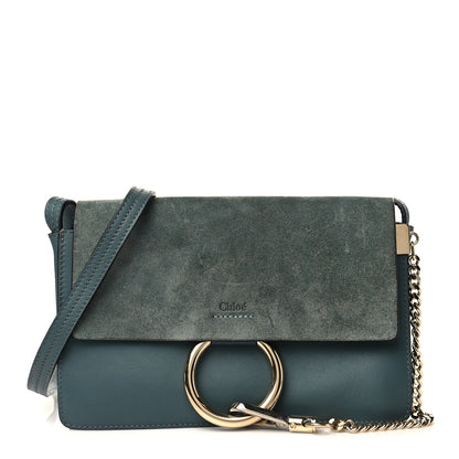 Chloe Suede Calfskin Small Faye Shoulder Bag Silver Blue 1 of 6