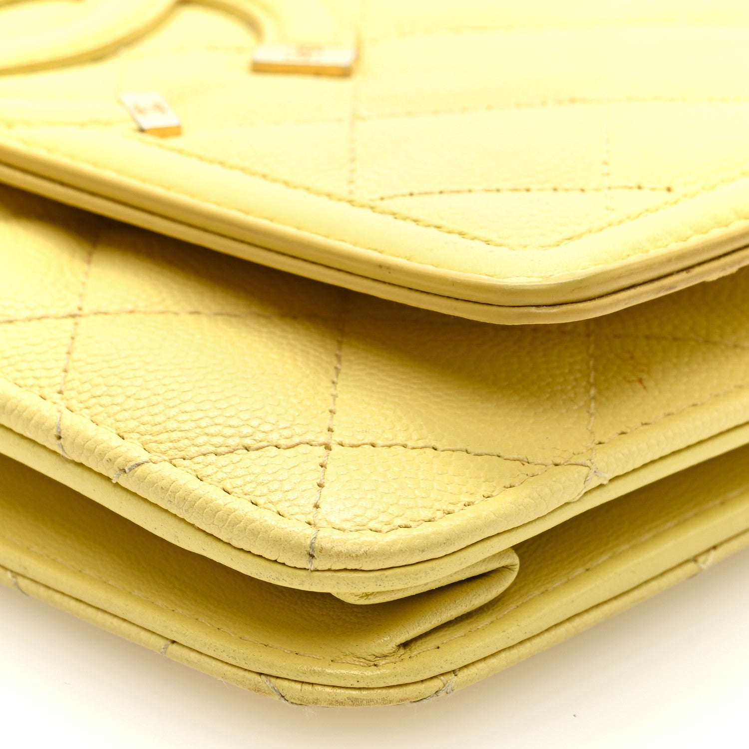 Chanel Caviar Quilted CC Filigree Wallet On Chain WOC Yellow 9 of 10