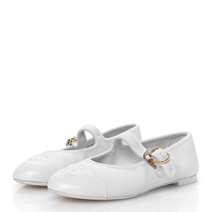 Chanel Lambskin Mary Jane Flats 37 White 4 of 13