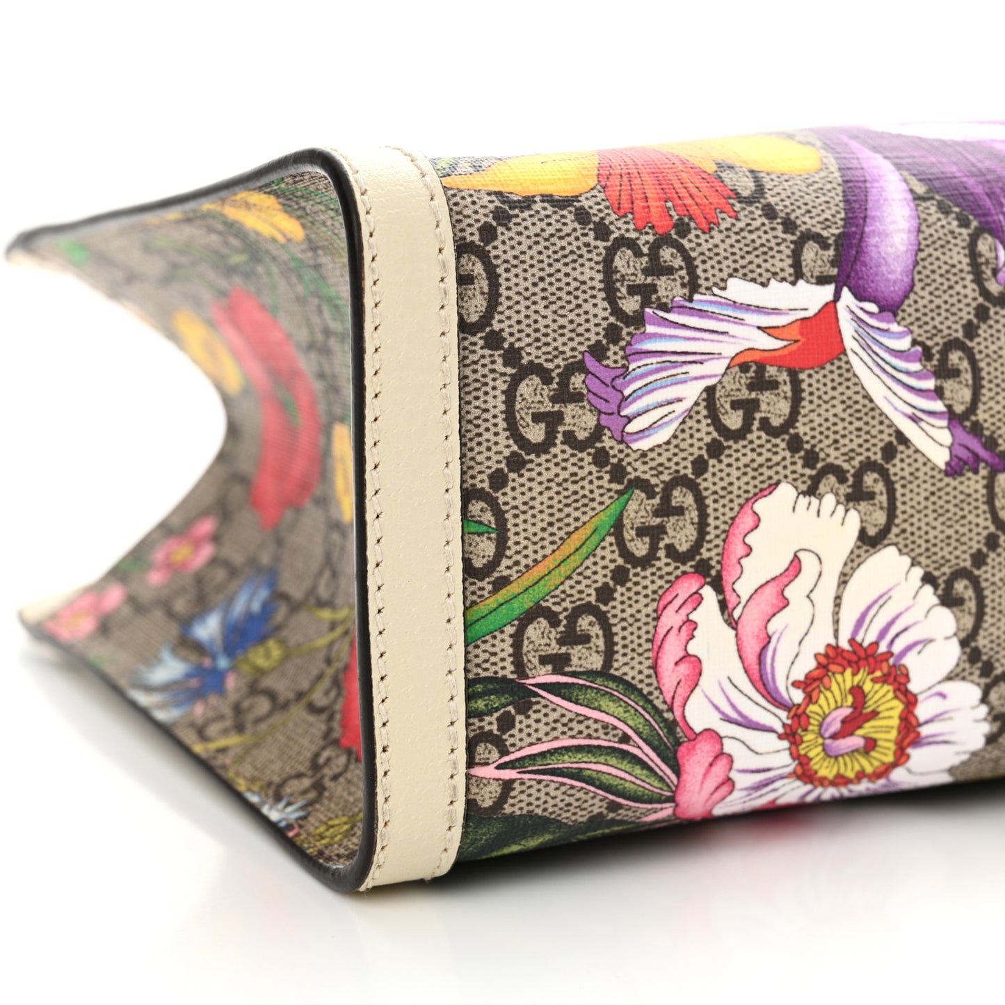 GG Supreme Monogram Flora Textured Calfskin Small Padlock Tote Beige Ebony Multicolor Mystic White