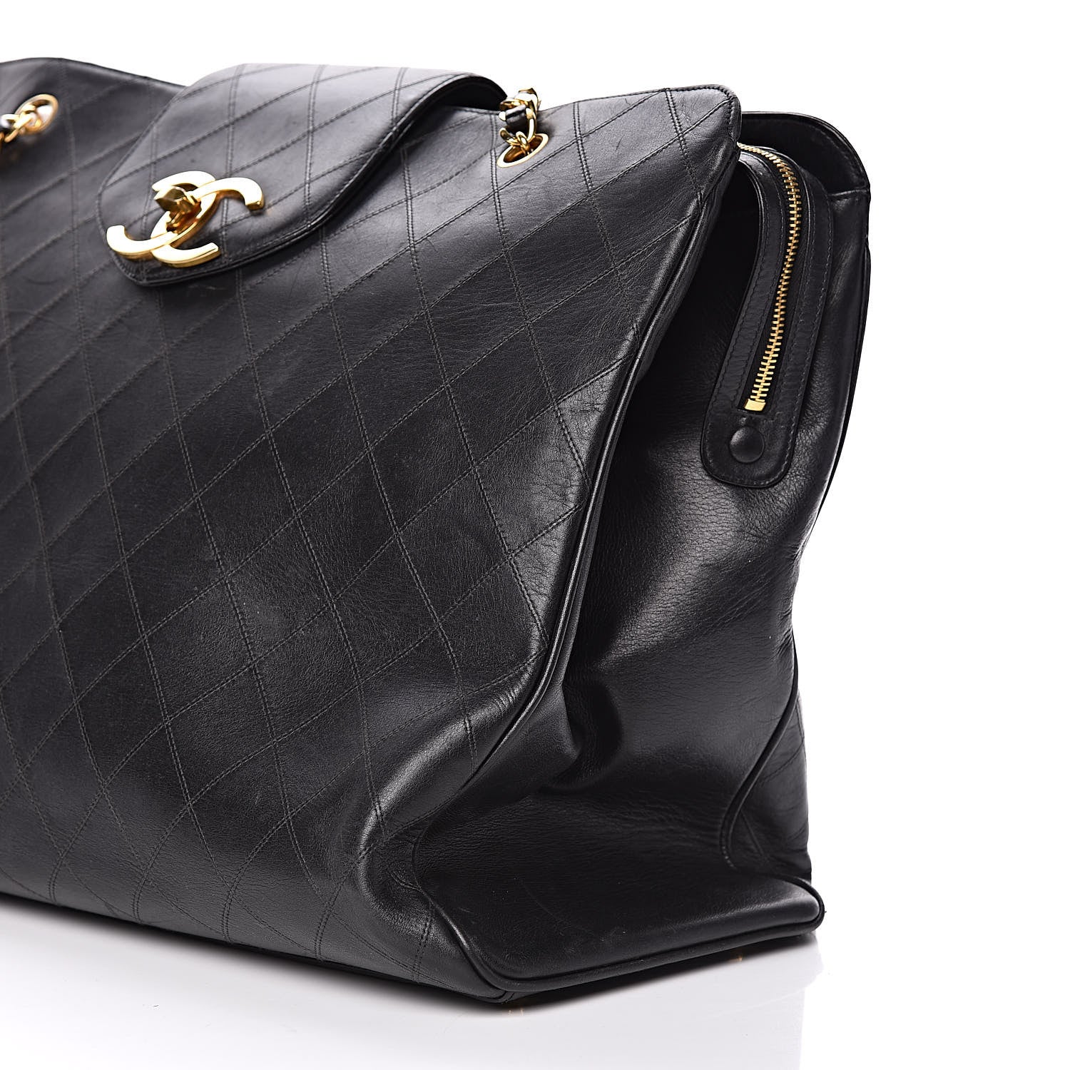 Chanel Calfskin Stitched XL Weekender Black 15 of 25