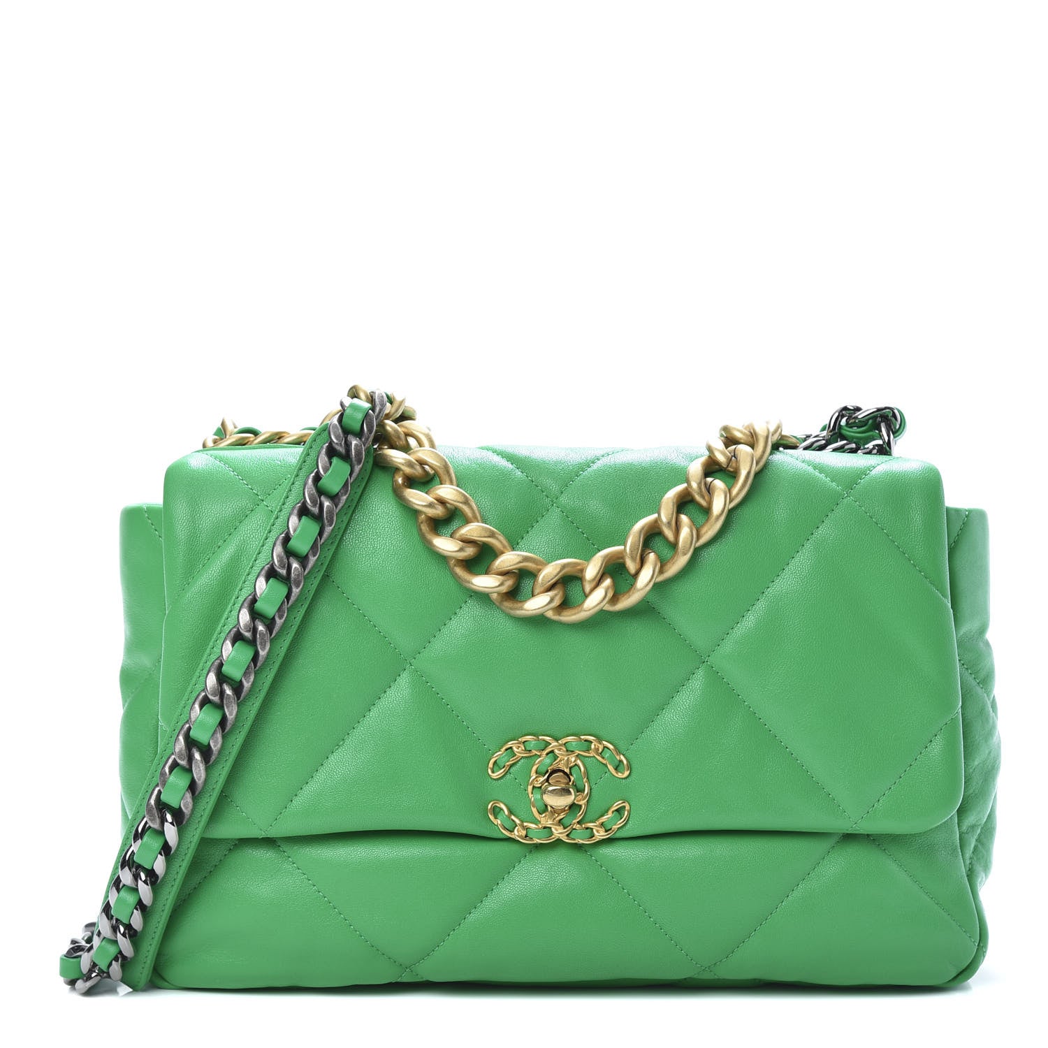 Chanel Lambskin Quilted Large 19 Flap Green 1 of 10