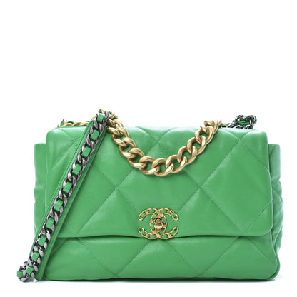 Chanel Lambskin Quilted Large 19 Flap Green 1 of 10