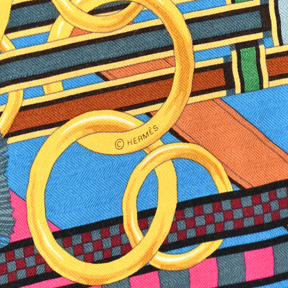 Hermes Cashmere Silk Brides Et Gris Shawl 140 Rose Vif Cobalt Vert 3 of 8