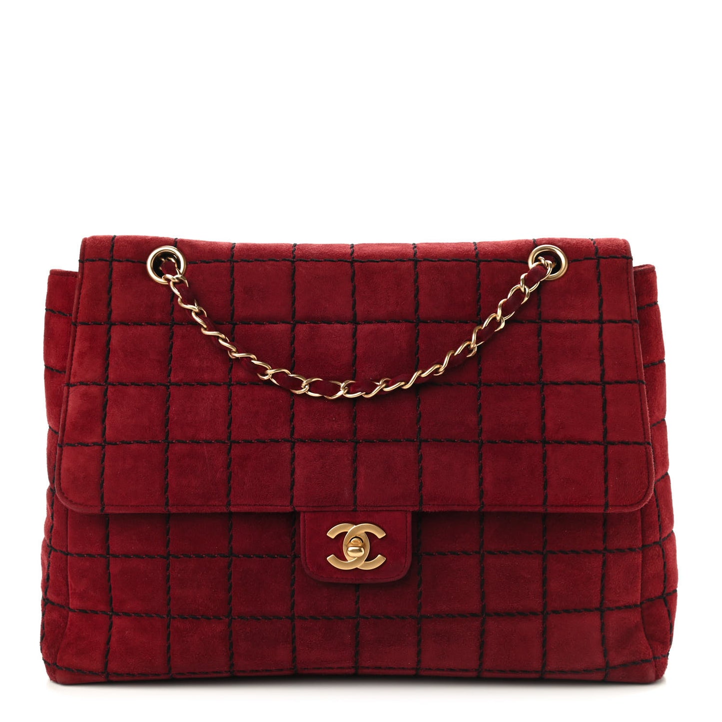 Suede Square Stitched Jumbo Single Flap Red