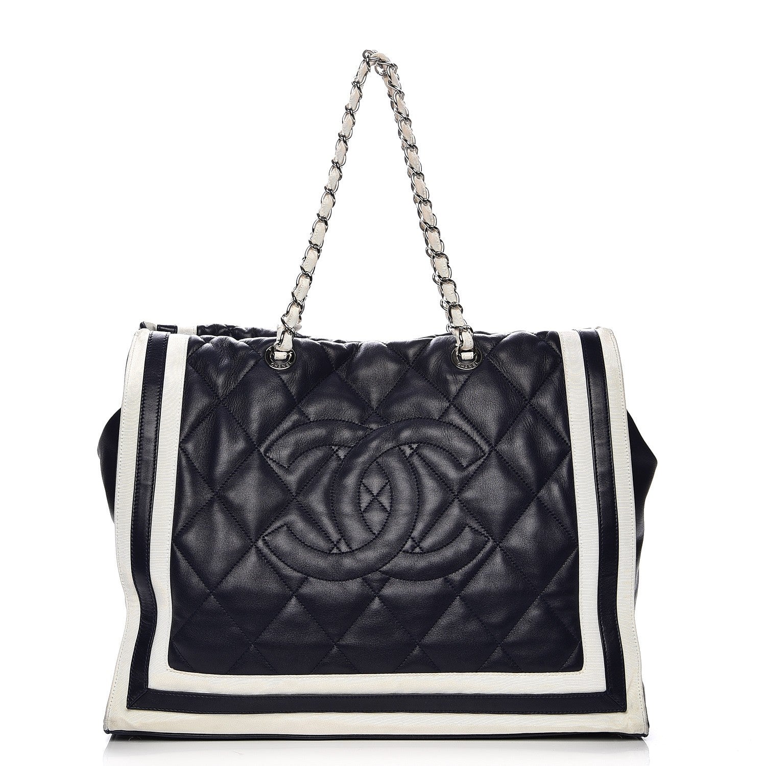 Chanel Lambskin Quilted Lido Shopping Tote Dark Navy Blue 1 of 13