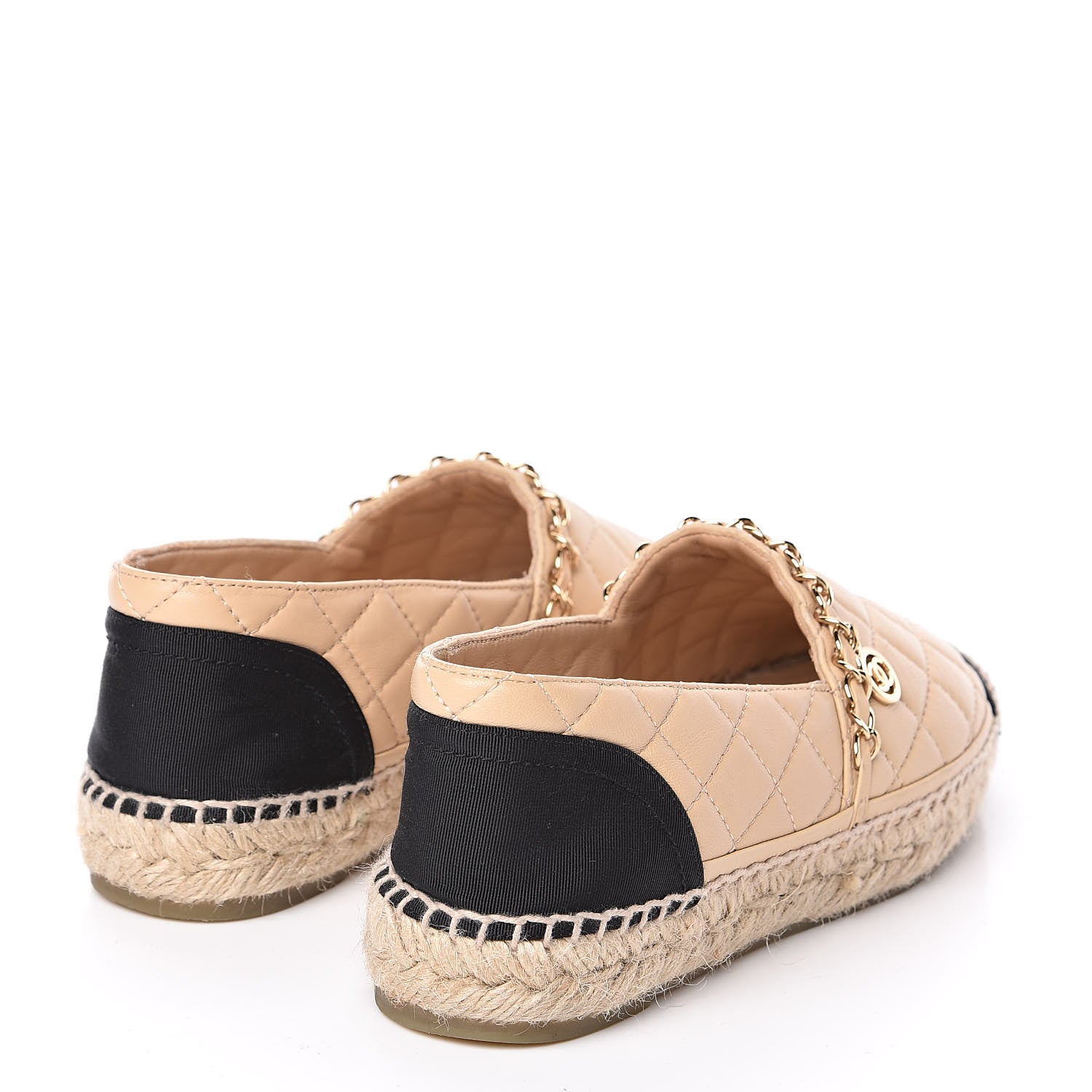 Chanel Lambskin Grosgrain Quilted CC Chain Espadrilles 35 Beige Black 4 of 11