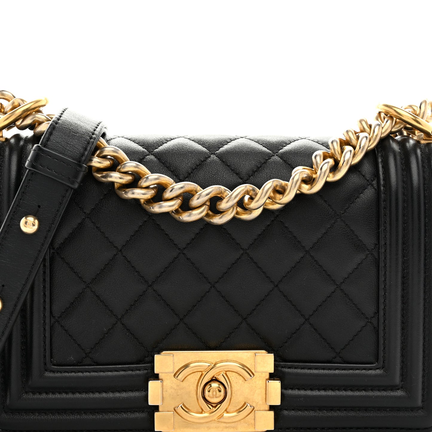 Lambskin Quilted Small Boy Flap Black