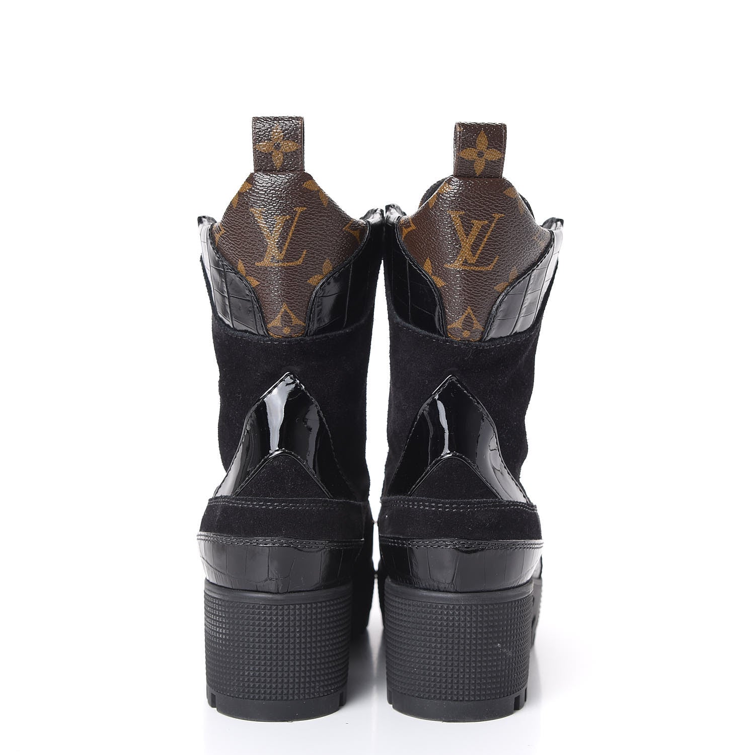 Louis Vuitton Suede Calfskin Monogram Laureate Platform Desert Boots 36 Black 7 of 13