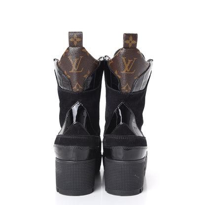 Louis Vuitton Suede Calfskin Monogram Laureate Platform Desert Boots 36 Black 7 of 13