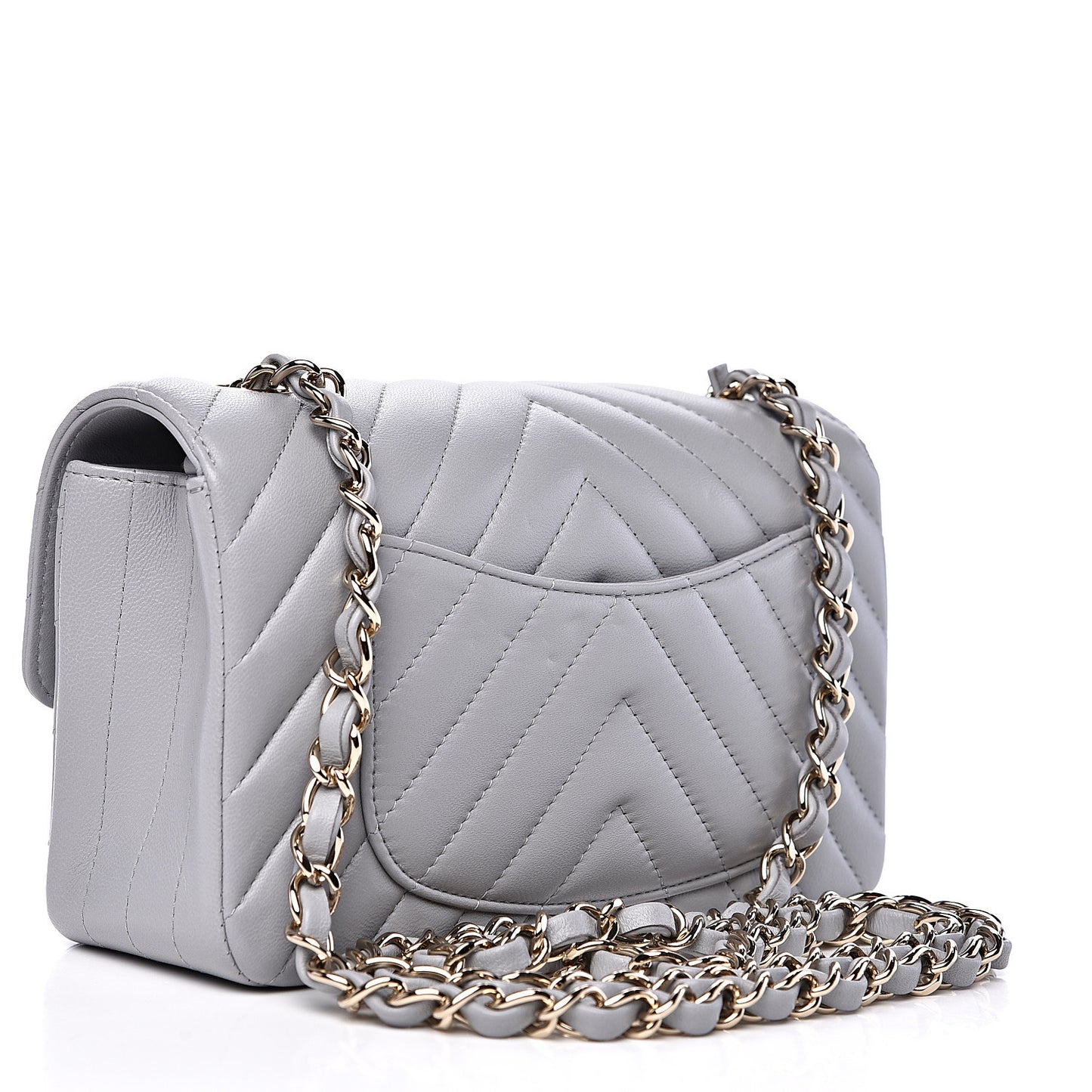 Lambskin Chevron Quilted Mini Rectangular Flap Grey