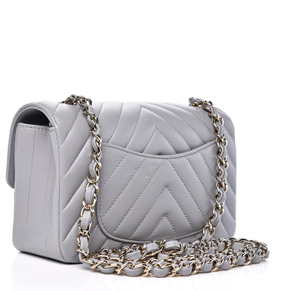 Chanel Lambskin Chevron Quilted Mini Rectangular Flap Grey 2 of 12