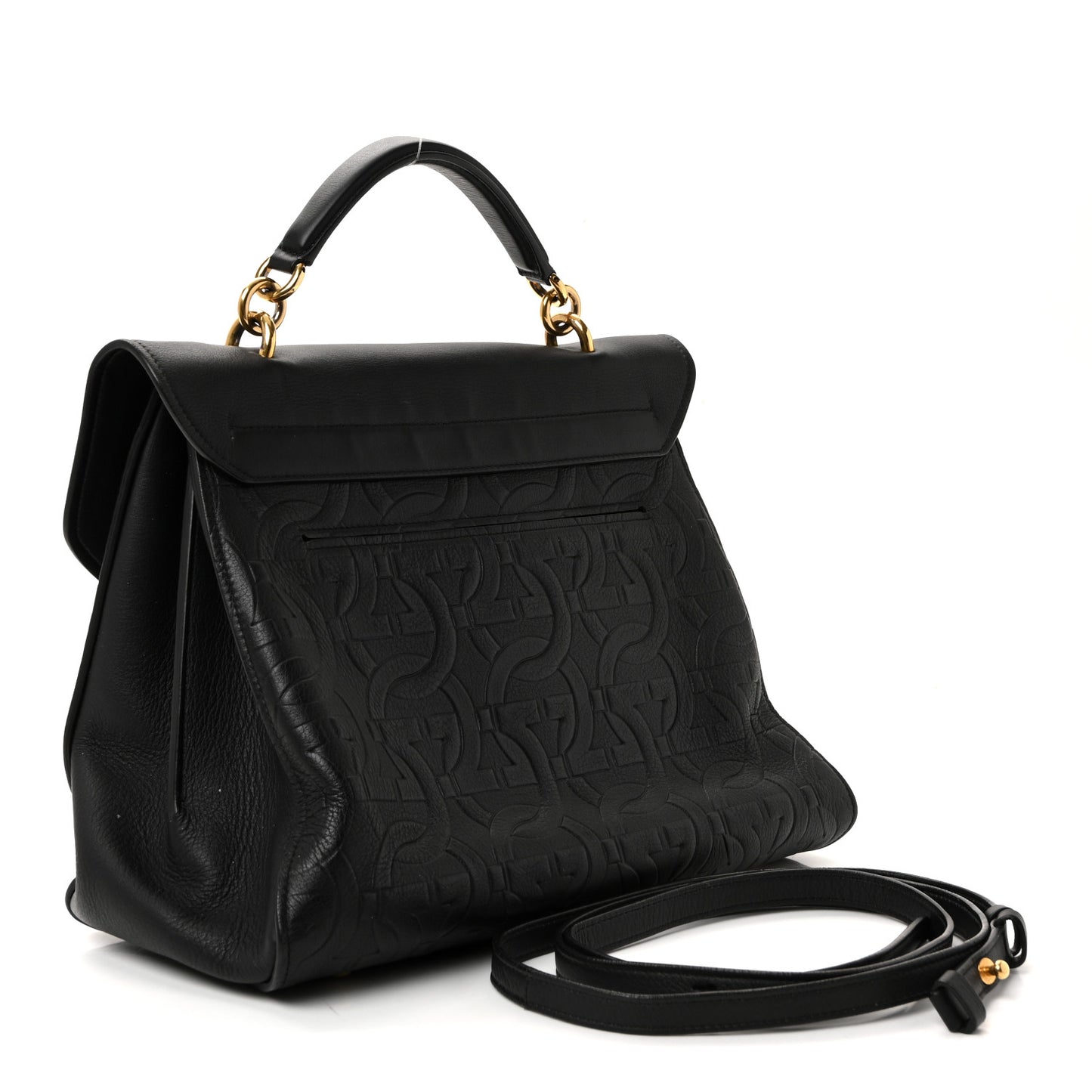 Calfskin Embossed Medium Margot Top Handle Satchel Black