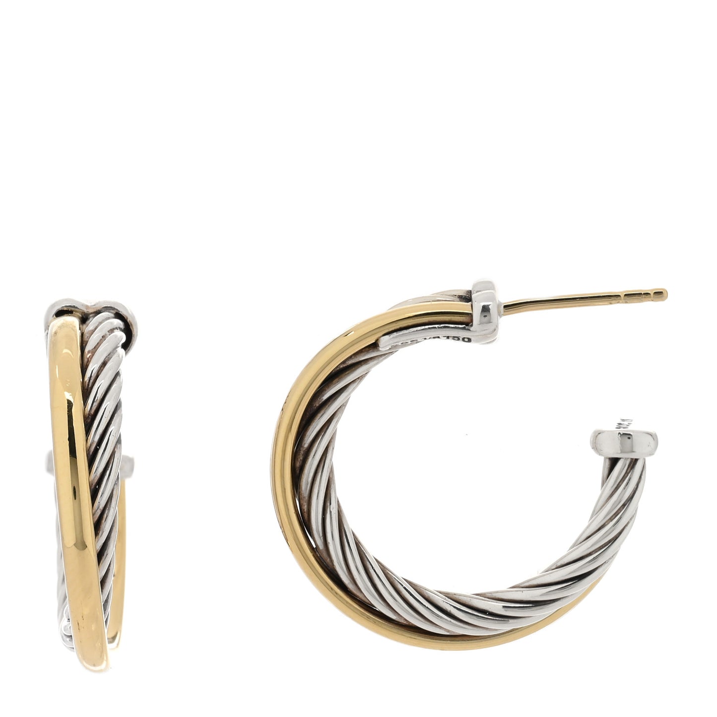 Sterling Silver 18K Yellow Gold 23mm Crossover Cable Hoop Earrings