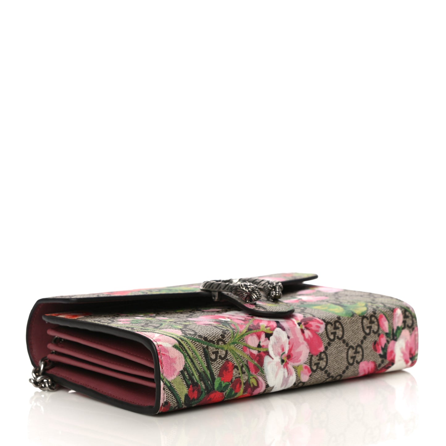 GG Supreme Monogram Blooms Mini Dionysus Chain Wallet Beige Multicolor Dry Rose