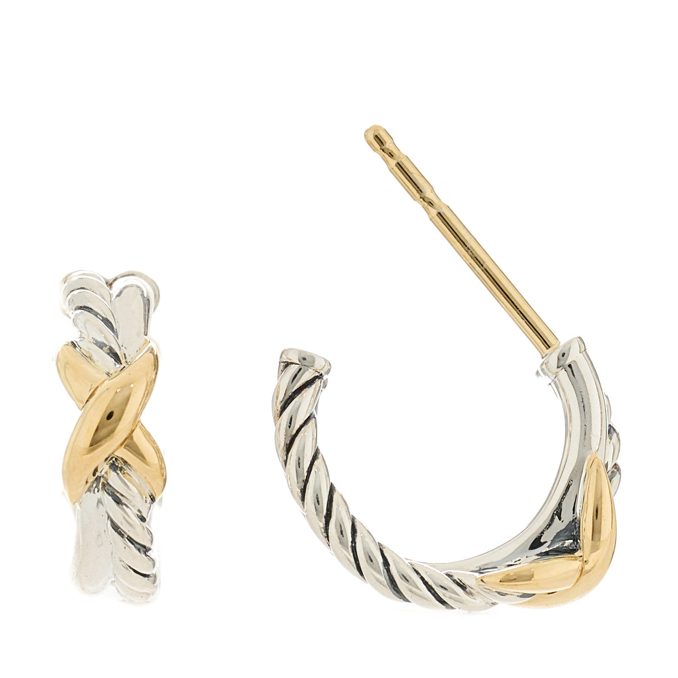 David Yurman Sterling Silver 18K Yellow Gold Petite X Hoop Earrings 1 of 4