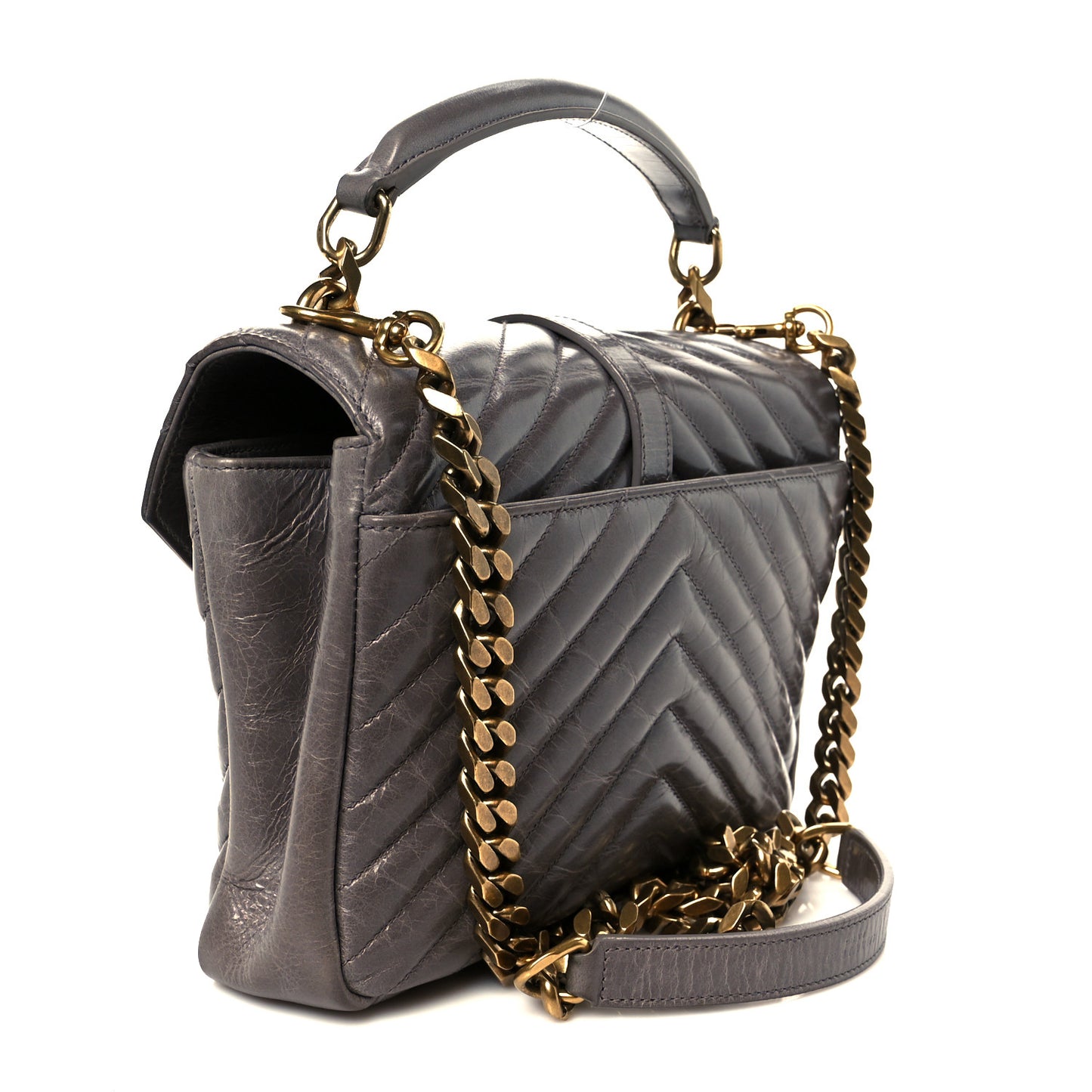 Waxed Calfskin Matelasse Chevron Medium Monogram College Bag Fog Gray