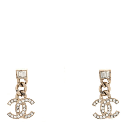 Chanel Metal Crystal Baguette CC Chain Drop Earrings Gold 1 of 5