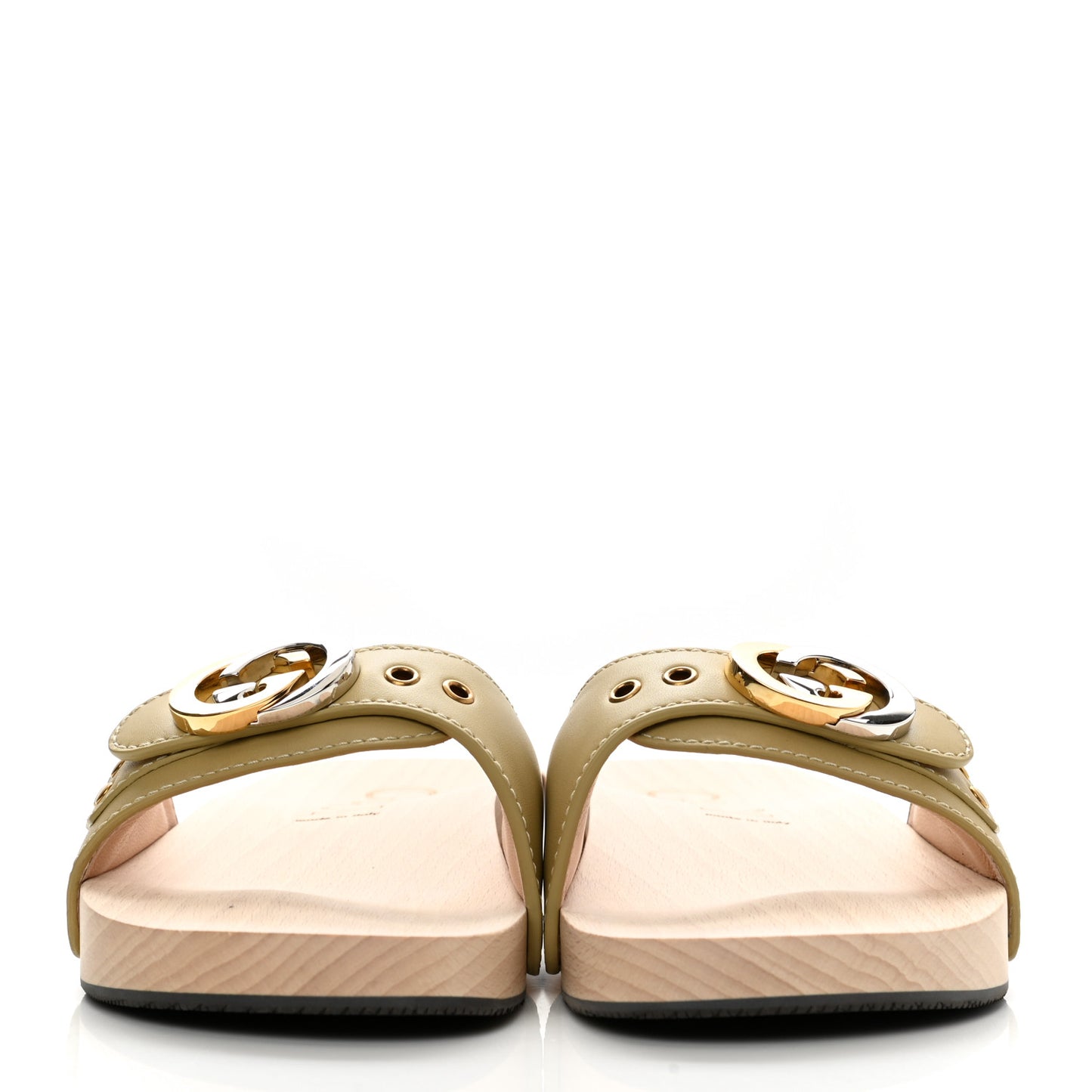 Calfskin Interlocking G Slide Sandals 39 Diagonal Beige