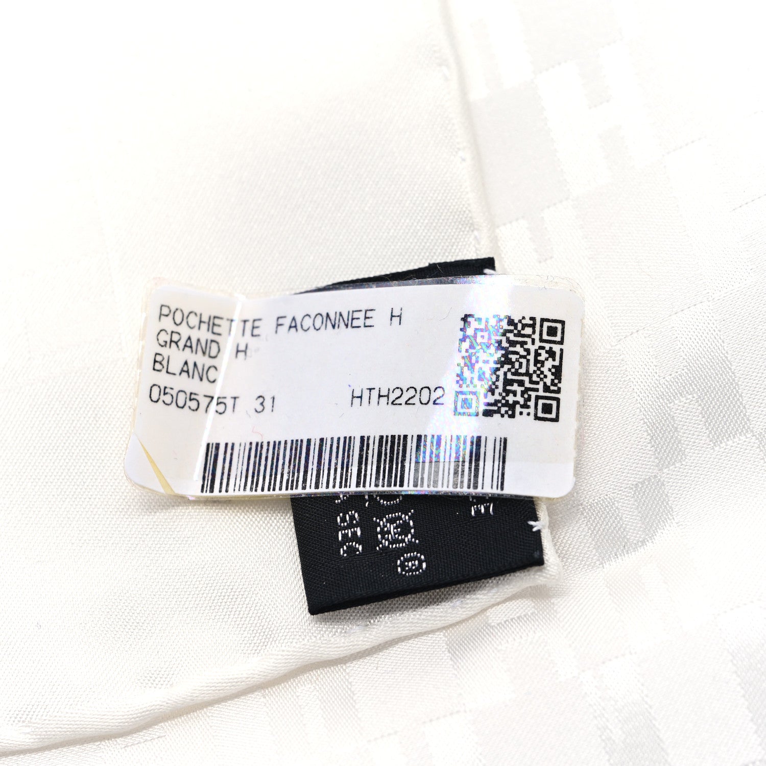 Hermes Silk Faconnee Grand H Pocket Square Scarf 45 White 3 of 3
