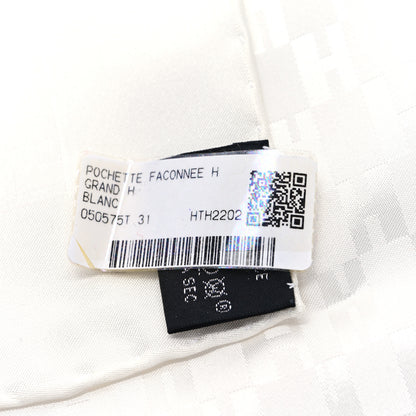 Hermes Silk Faconnee Grand H Pocket Square Scarf 45 White 3 of 3