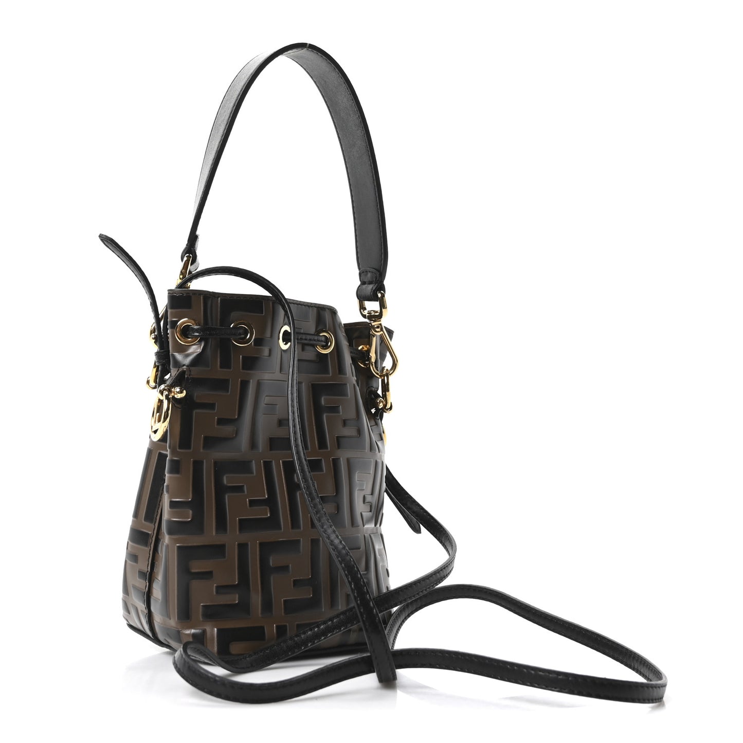 Vitello Liberty F is Fendi Bi-Color FF 1974 Embossed Mini Mon Tresor Bucket Bag Maya Black