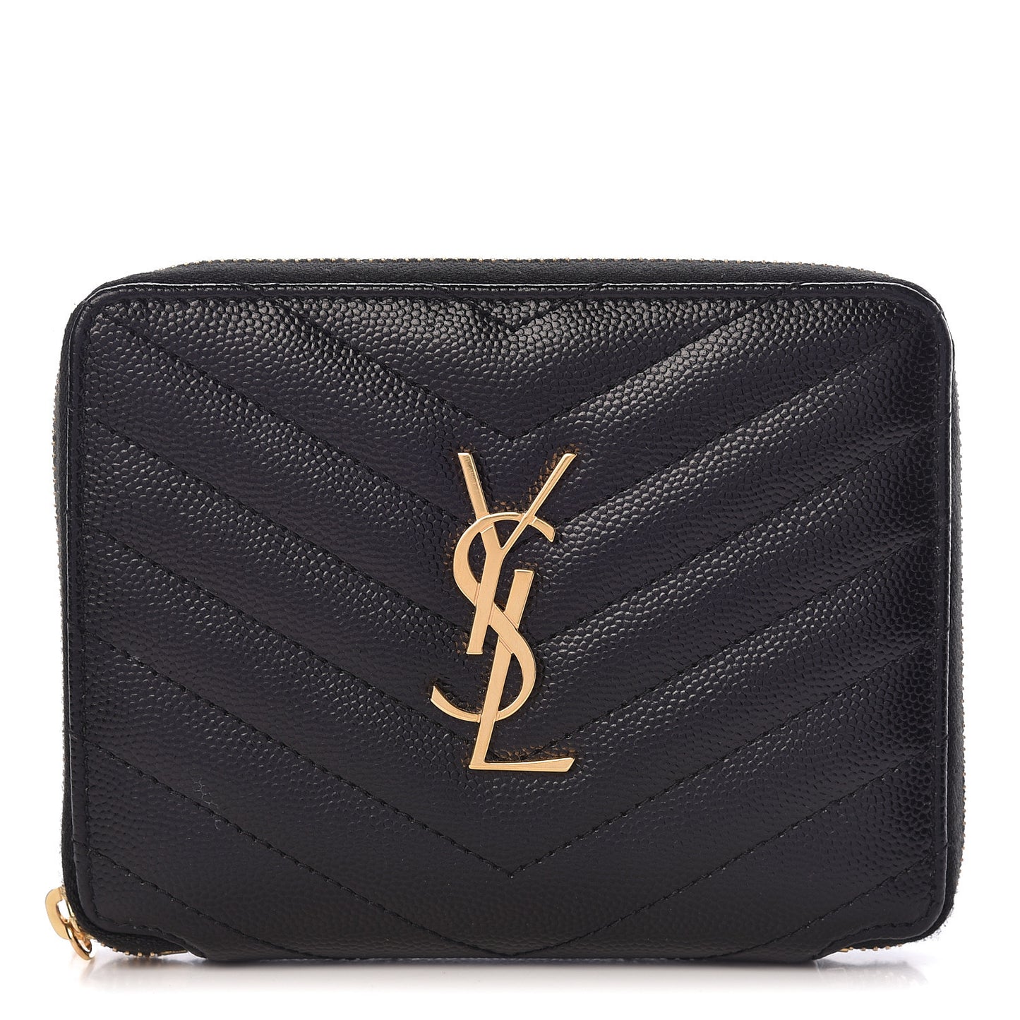 Grain De Poudre Matelasse Chevron Monogram Compact Zip Around Wallet Black