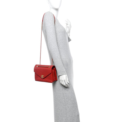 Chanel Lambskin Chevron Stitched Envelope Flap Bag Red 2 of 13