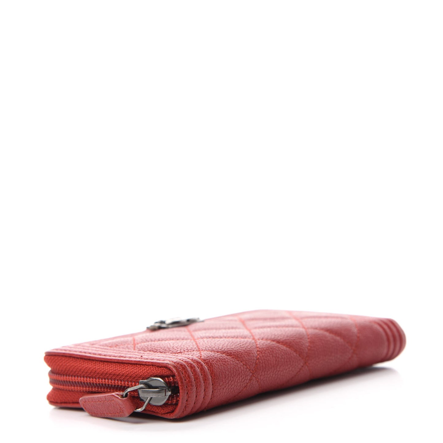 Caviar Quilted Small Boy Zip Around Wallet Dark Red