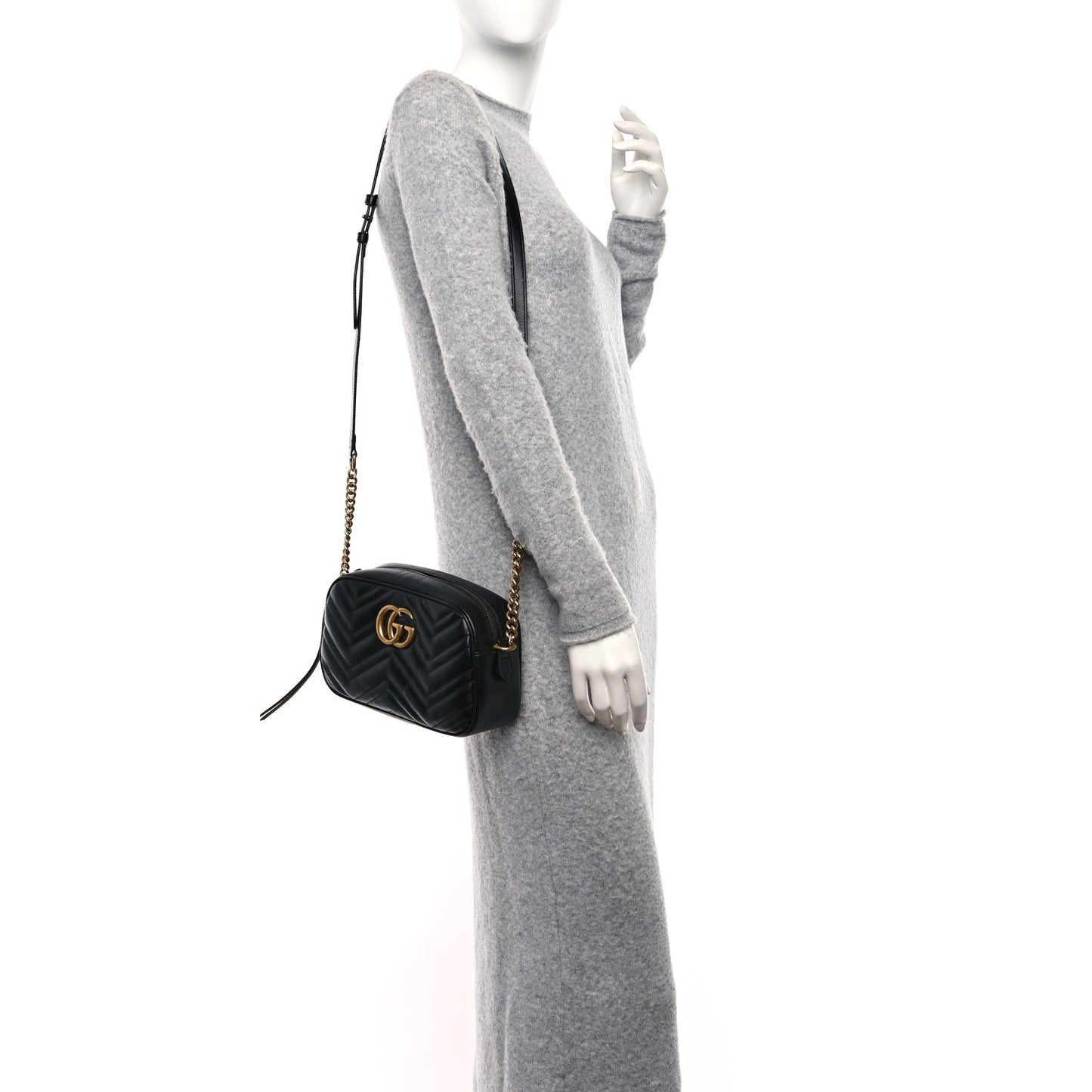 Calfskin Matelasse Small GG Marmont Chain Shoulder Bag Black