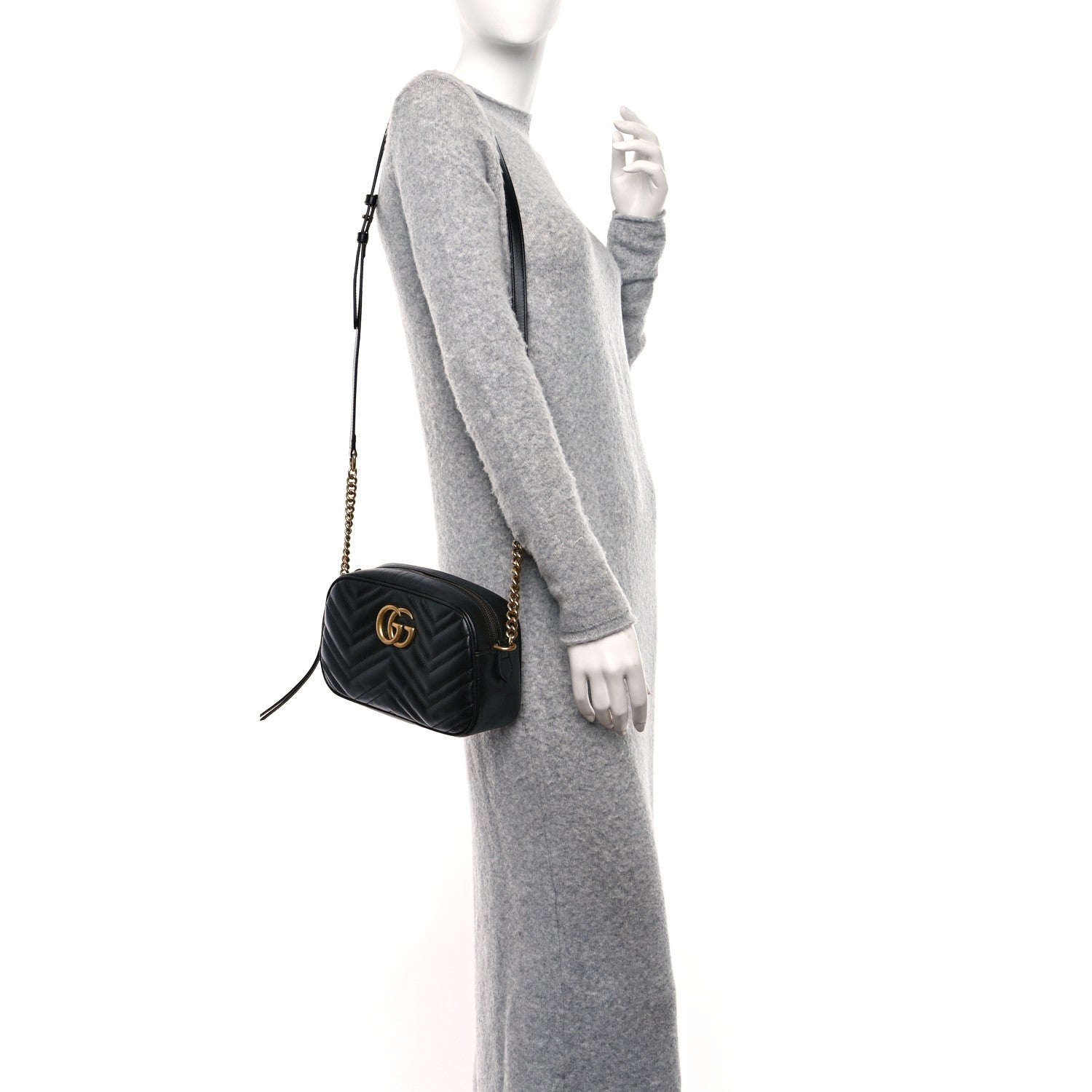 Gucci Calfskin Matelasse Small GG Marmont Chain Shoulder Bag Black 2 of 10