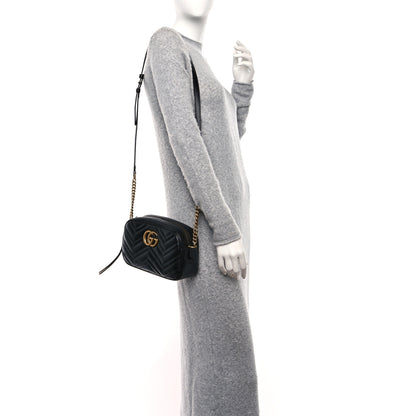 Gucci Calfskin Matelasse Small GG Marmont Chain Shoulder Bag Black 2 of 10