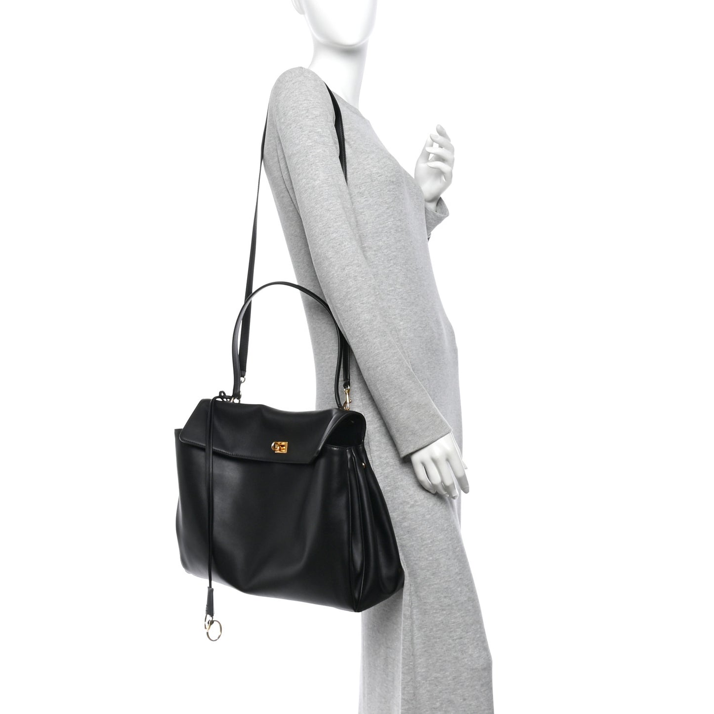 Smooth Calfskin Large Rodeo Top Handle Handbag Black