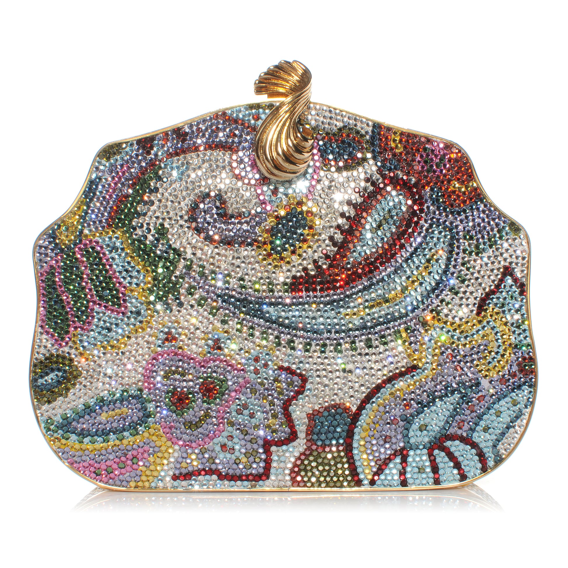 Judith Leiber Crystal Paisley Arabian Nights Minaudiere Clutch Gold 1 of 9
