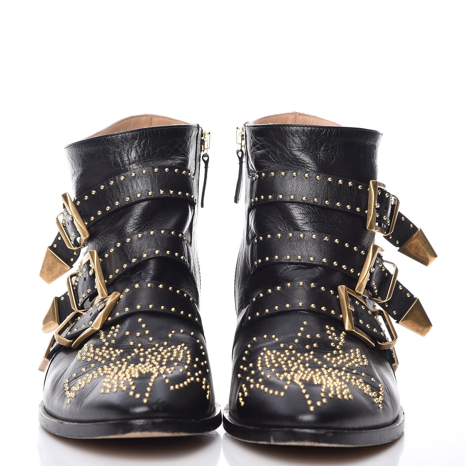 Chloe Nappa Sheepskin Studded Susanna Ankle Boots 39.5 Black Gold 3 of 12