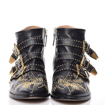Chloe Nappa Sheepskin Studded Susanna Ankle Boots 39.5 Black Gold 3 of 12