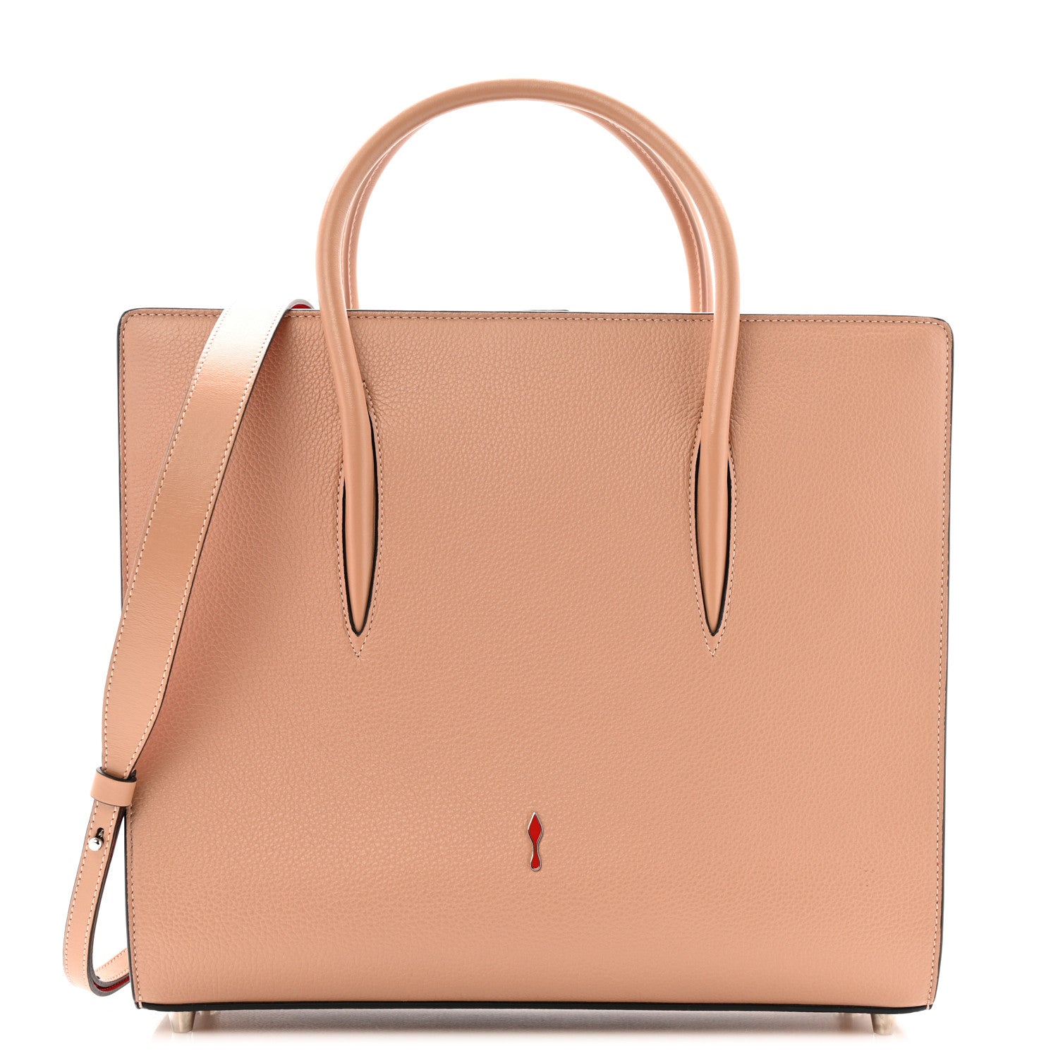 Christian Louboutin Calfskin Patent Studded Large Paloma Nude 1 of 12