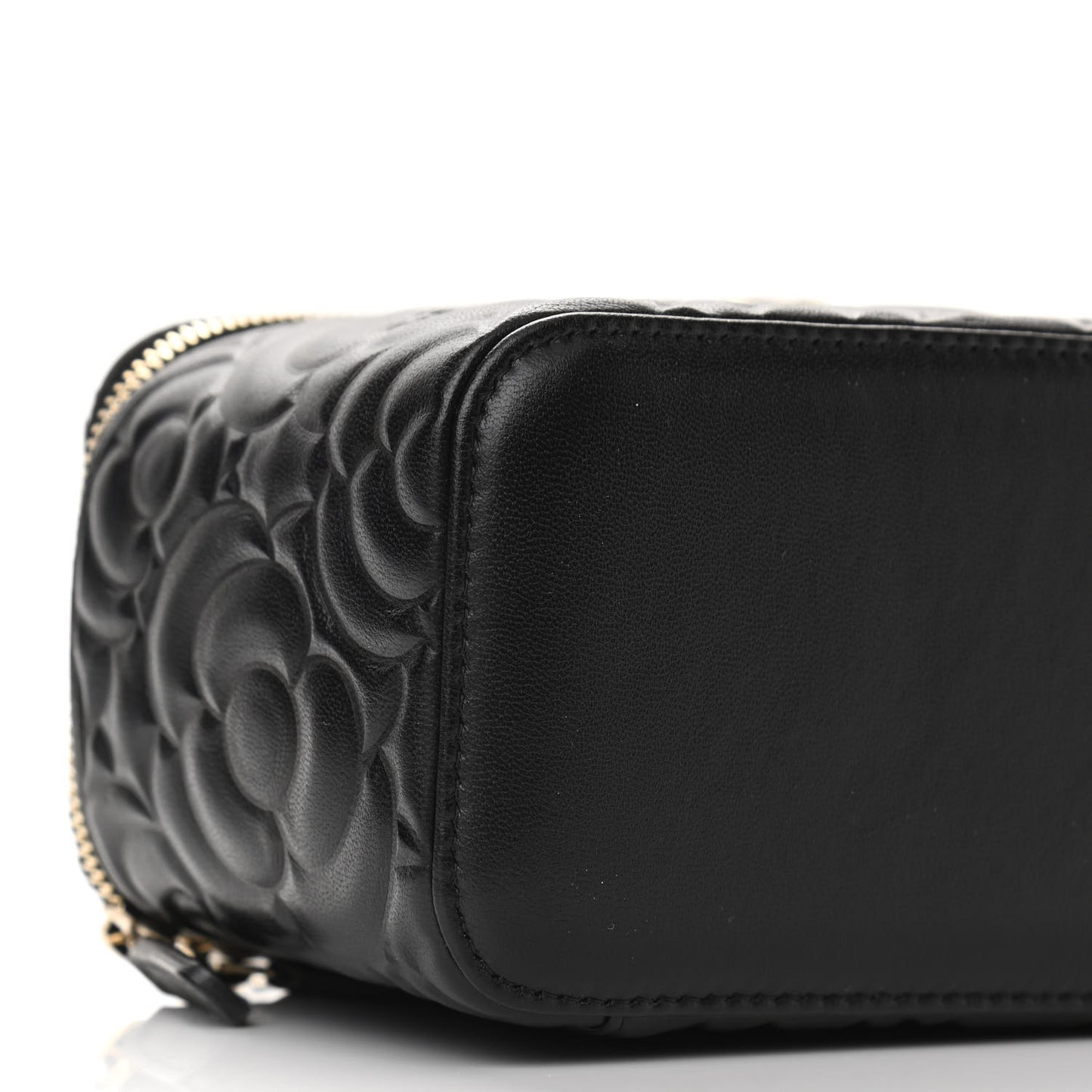Lambskin Camellia Embossed Small Vanity Case With Chain Black