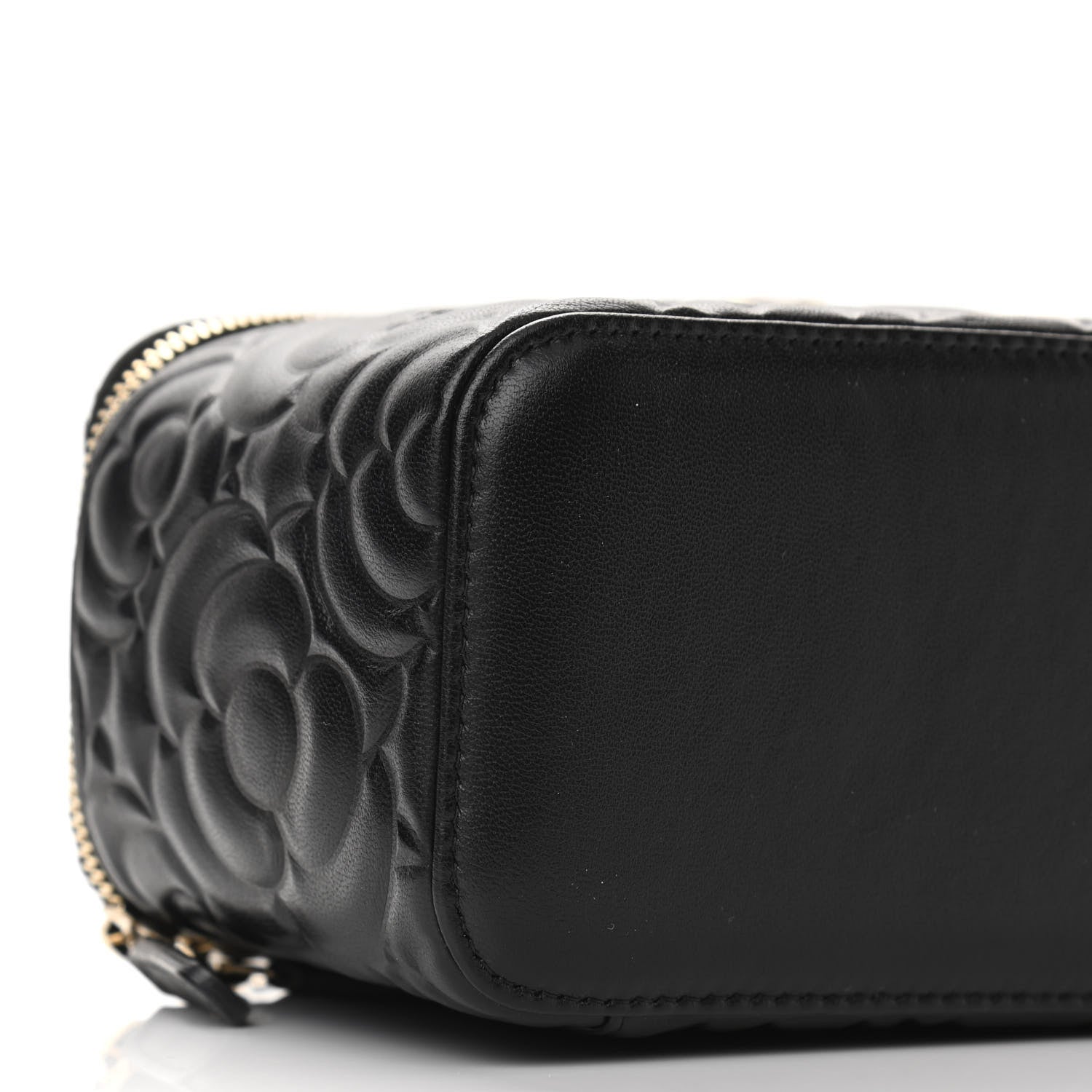 Chanel Lambskin Camellia Embossed Small Vanity Case With Chain Black 9 of 11