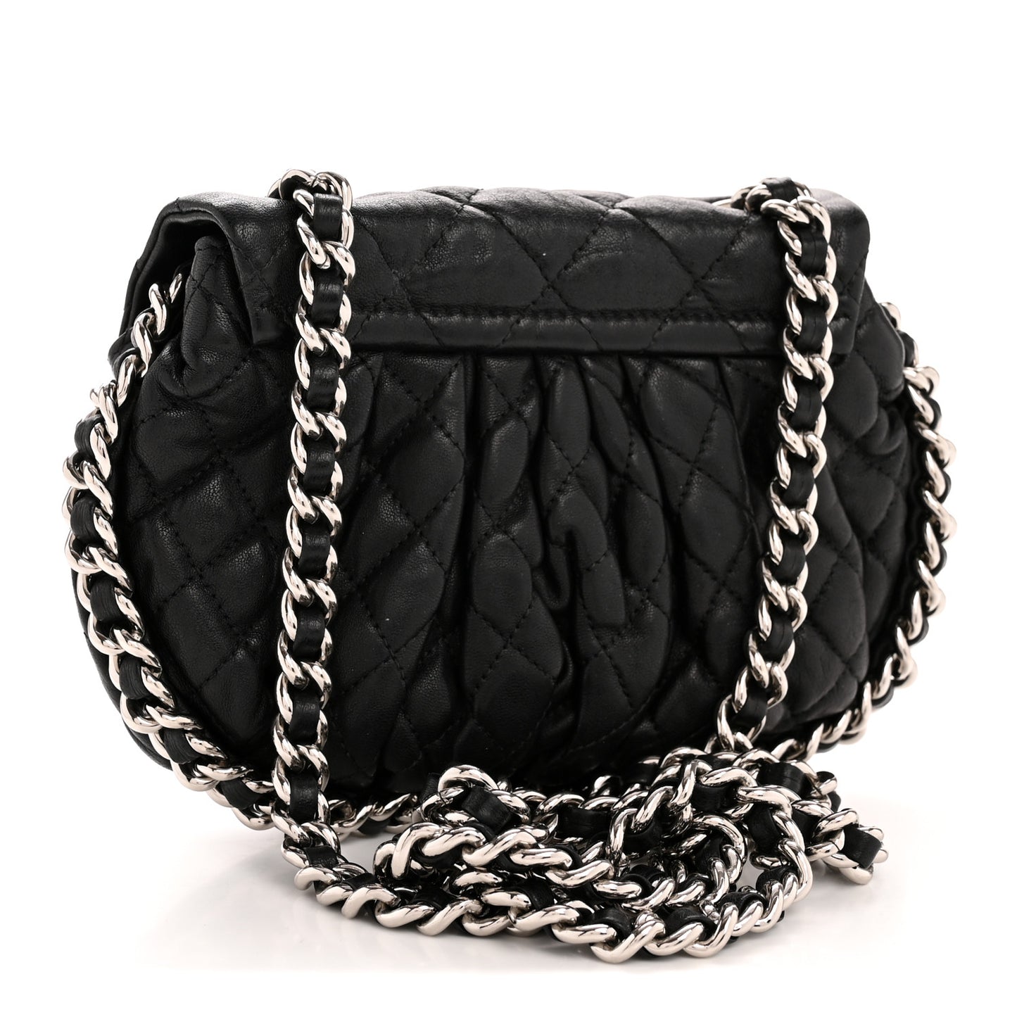 Washed Lambskin Quilted Mini Chain Around Flap Black