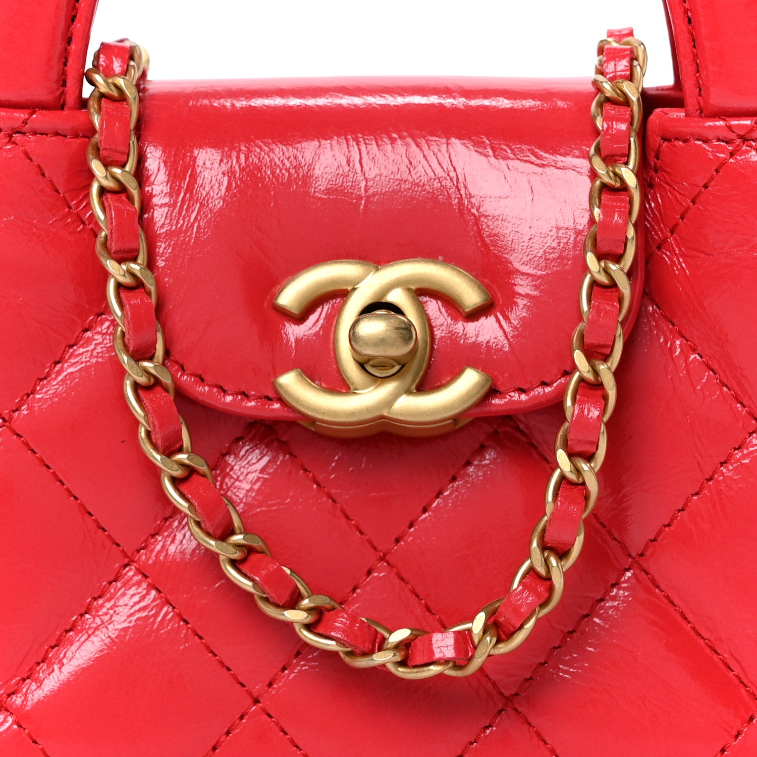Chanel Shiny Aged Calfskin Quilted Mini Nano Kelly Shopper Red 7 of 10
