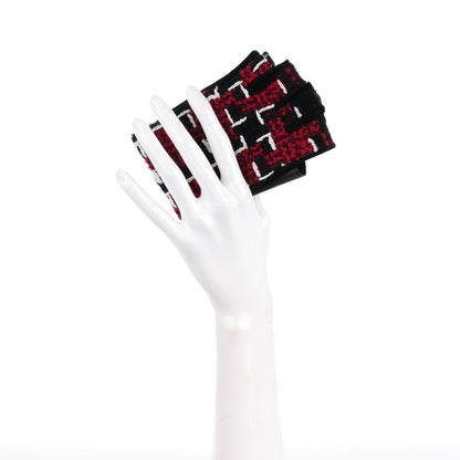 Chanel Tweed Fingerless CC Gloves 7 Red Navy White 2 of 5