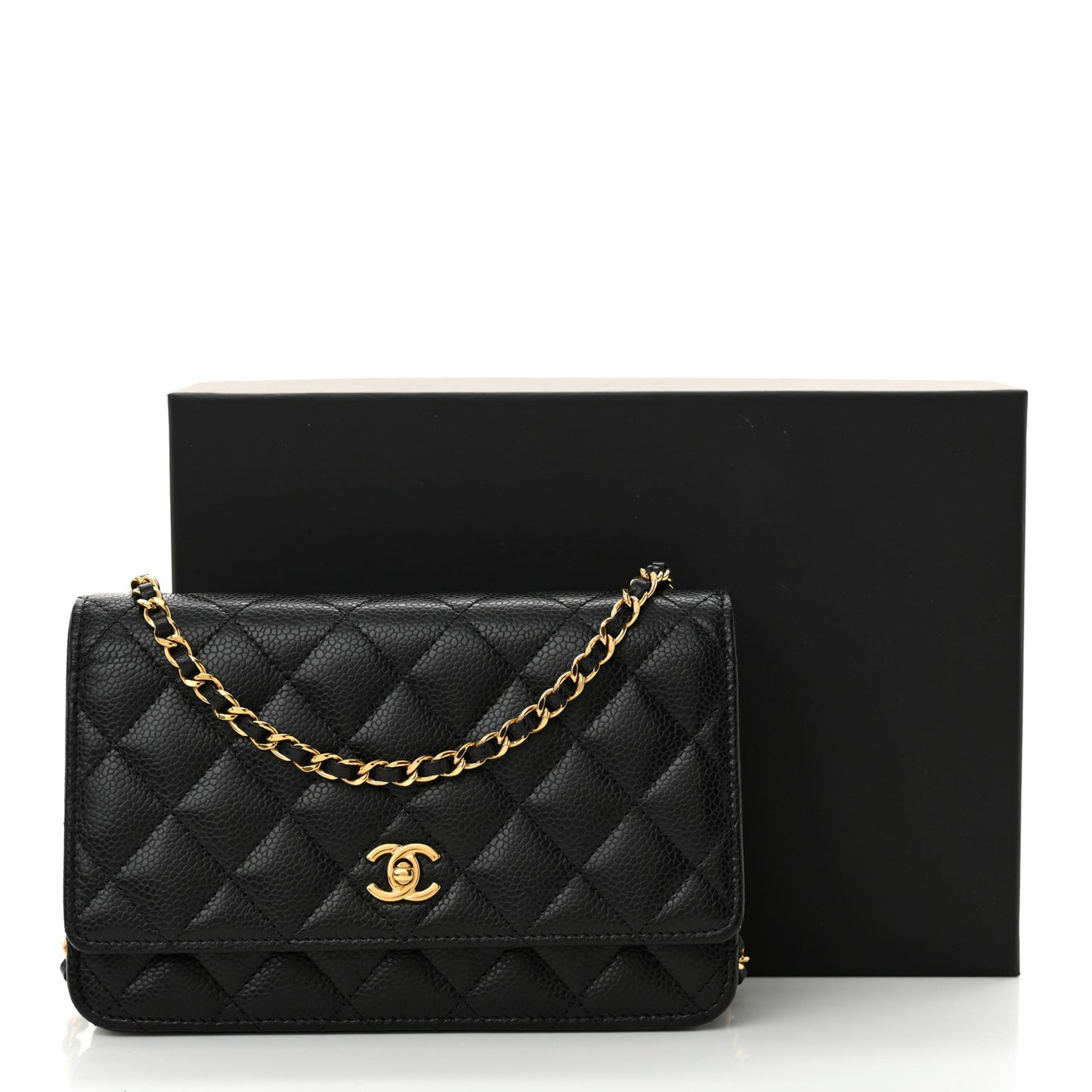 Caviar Quilted CC Turnlock Wallet On Chain WOC Black