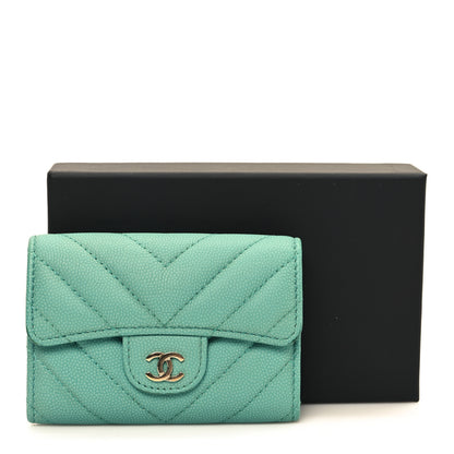 Chanel Caviar Flat Chevron Quilted Flap Card Holder Green 10 of 10
