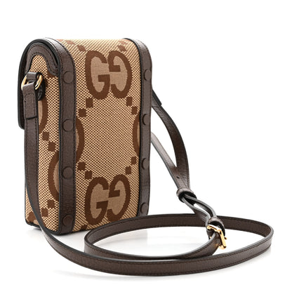Gucci Monogram Jumbo GG Textured Dollar Calfskin Mini Horsebit 1955 Crossbody Bag Camel Ebony New Acero 3 of 11